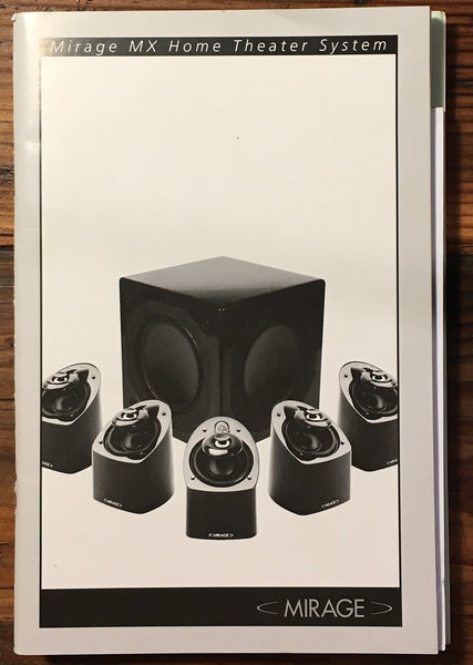 Mirage MX Home Theater Speaker  Owners / User Manual *Original*