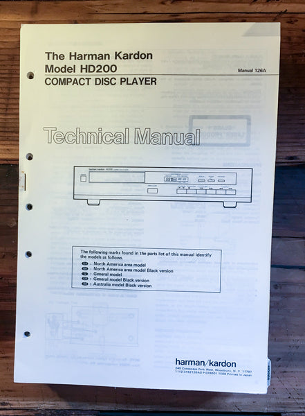 HK Harman Kardon HD200 HD-200 CD Player Service Manual *Original*