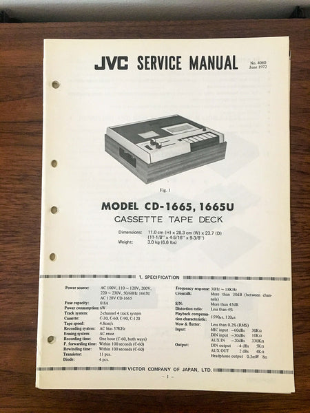JVC CD-1665 CD-1665U Cassette Service Manual *Original*
