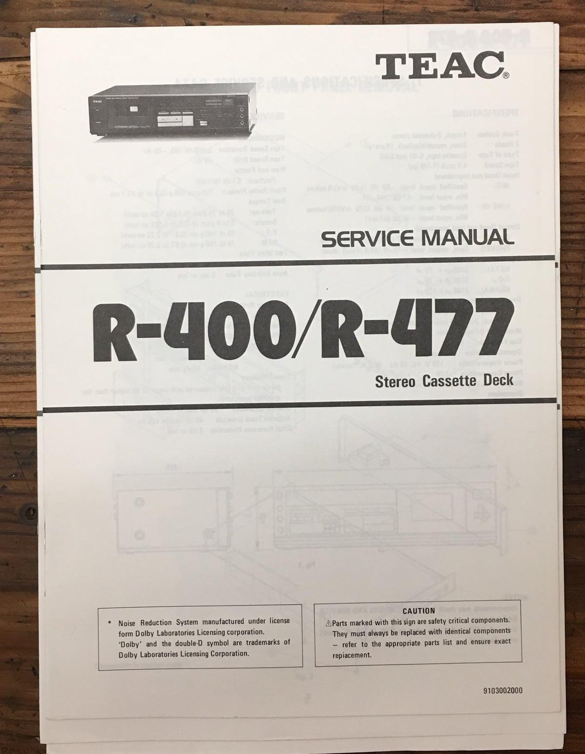 Teac R-400 R-477 Cassette Deck  Service Manual *Original*