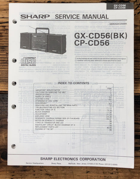 Sharp GX-CD56 CP-CD56 Stereo Service Manual *Original*