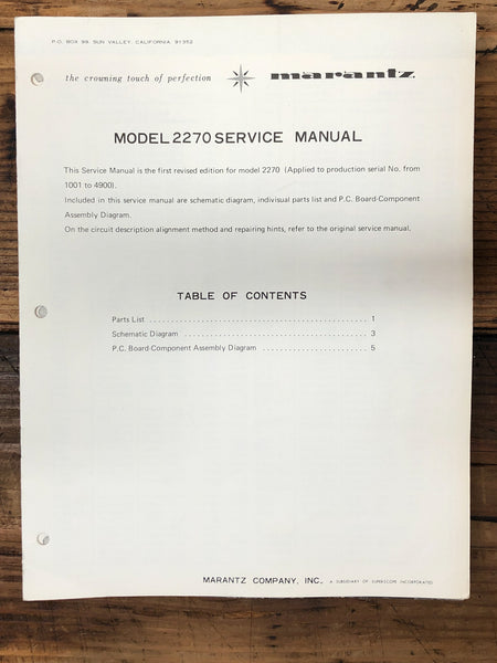 Marantz Model 2270 Receiver Revised Service Manual *Original*