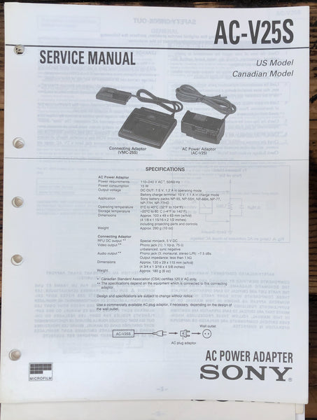 Sony AC-V25S Charger  Service Manual *Original*