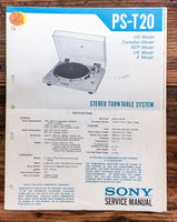 Sony PS-T20 Record Player / Turntable  Service Manual *Original*