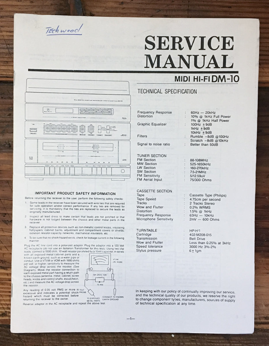 Techwood MIDI HI-FI DM-10 Stereo Service Manual *Original* – Vintage ...