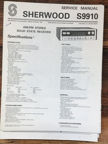 Sherwood S-9910 S9910 Receiver  Service Manual *Original*