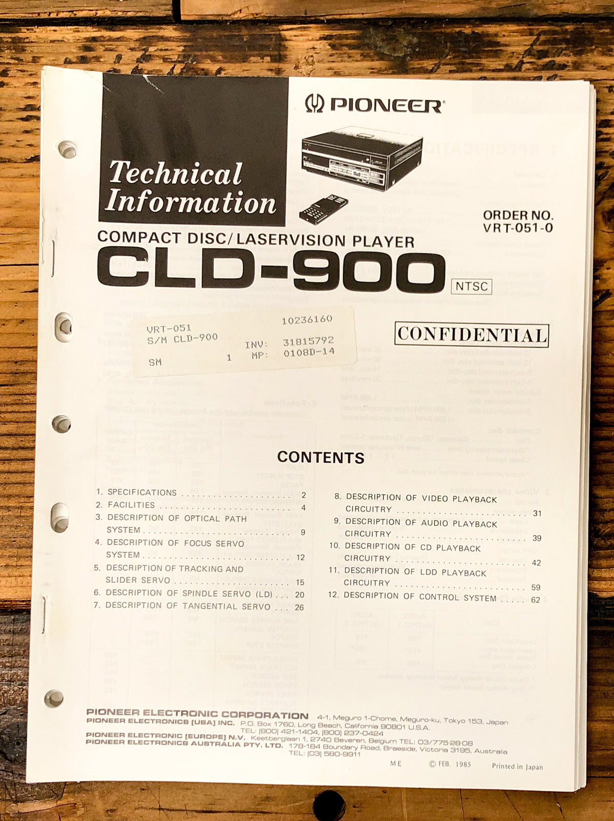 Pioneer CLD-900 CD LD Player Service Manual *Original* #2