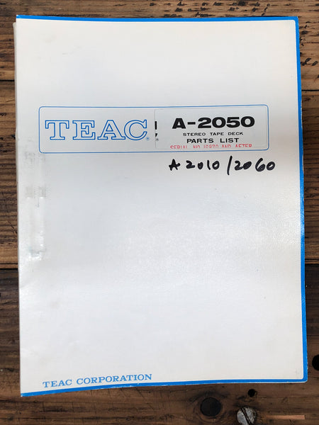 Teac A-2010 A-205 A-2060 Reel to Reel  Parts List Manual *Original*