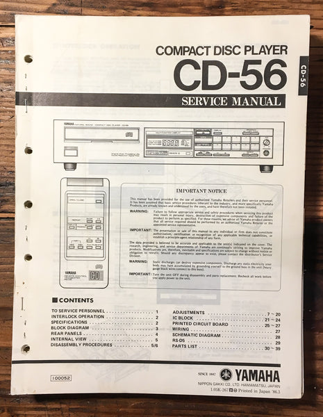 Yamaha CD-56 CD Player  Service Manual *Original*