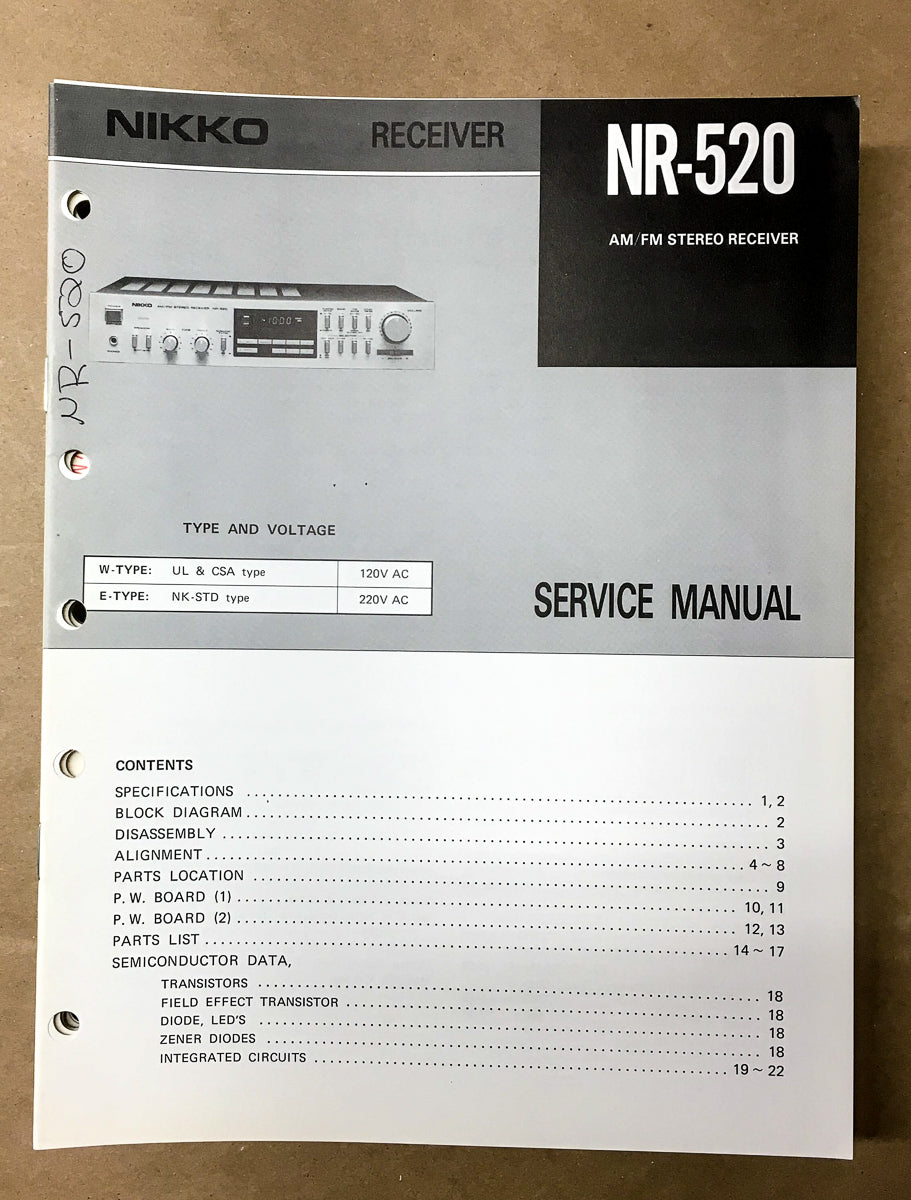 Nikko NR-520 Receiver Service Manual *Original*