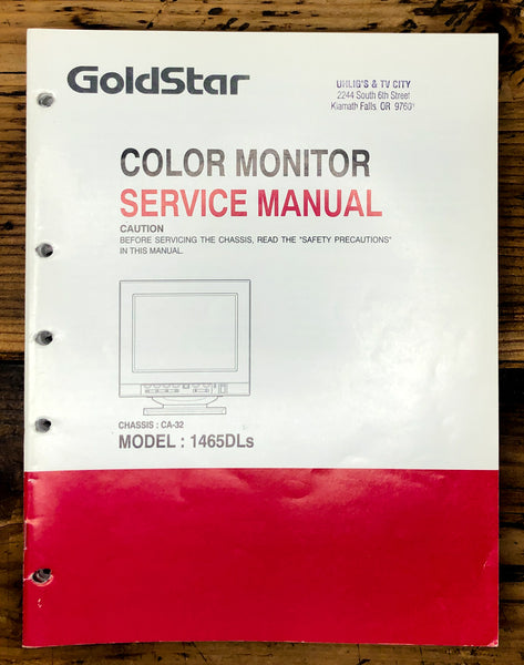 Goldstar CA-32 1465DLs Color Monitor Service Manual *Original*