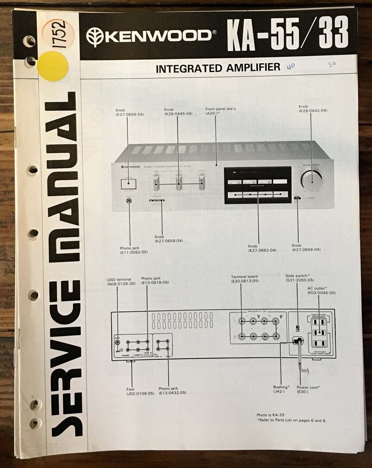 Kenwood KT-33 KA-55 Tuner Service Manual *Original*