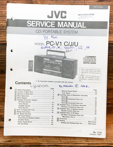 JVC PC-V1 Stereo  Service Manual *Original* #2