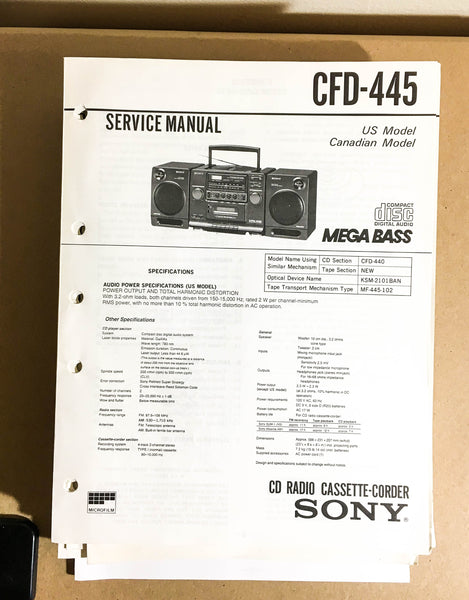 Sony CFD-445 CD Radio Boombox  Service Manual *Original*