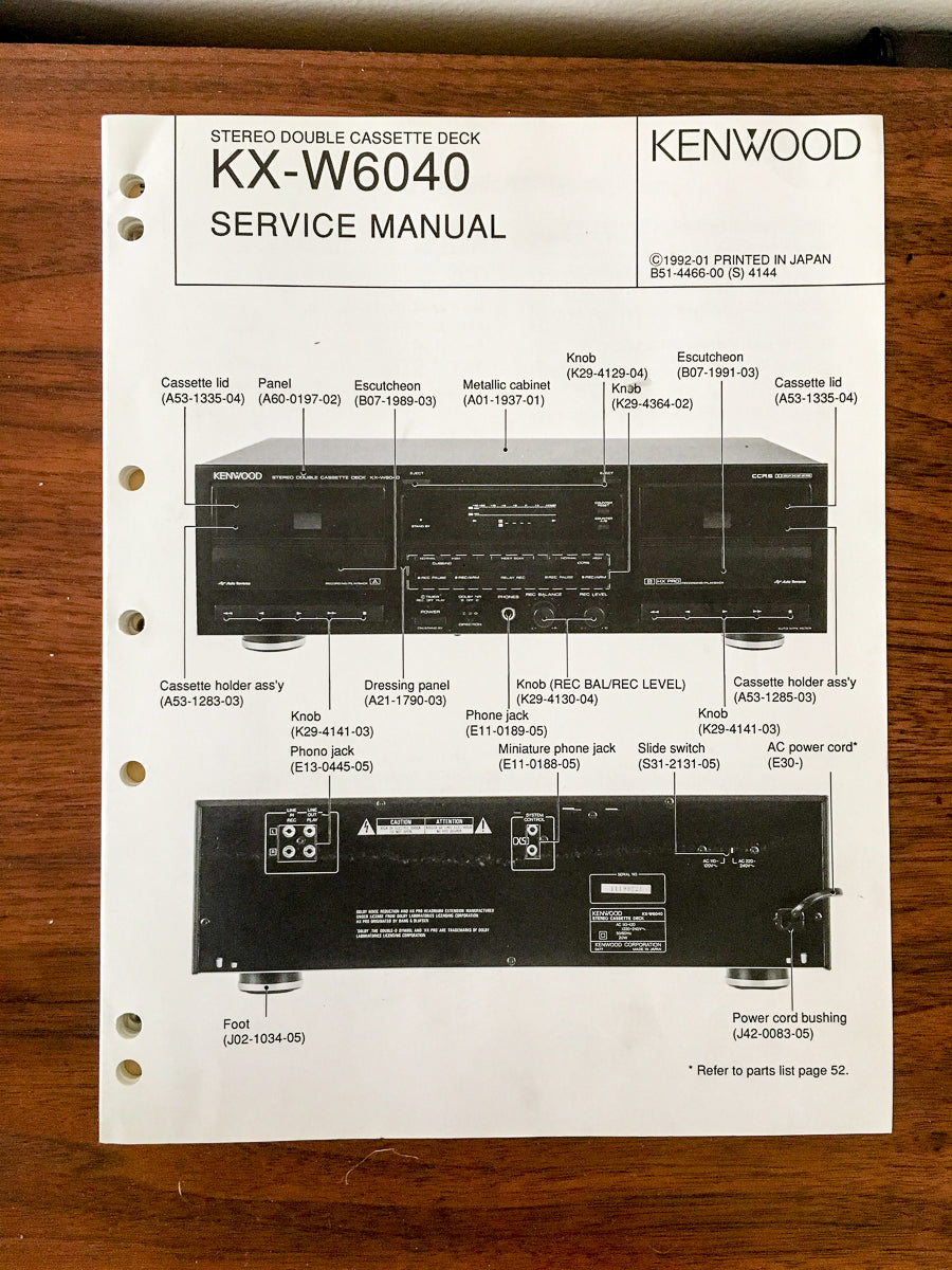 Kenwood KX-W6040 Cassette Service Manual *Original*