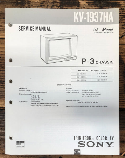 Sony KV-1937HA TV  Service Manual *Original*