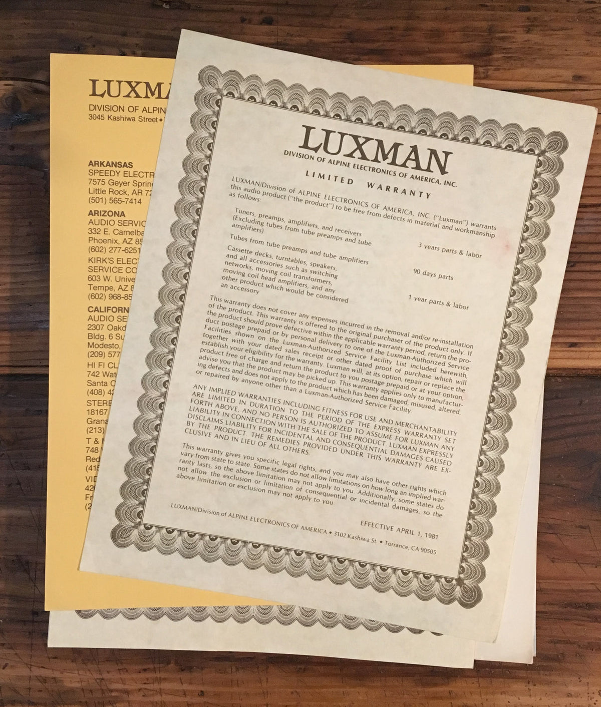 Luxman / Alpine Stereo   Warranty & Dealer Documents *Original*