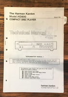 Harman Kardon HD800 HD-800 CD Player  Service Manual Supplement *Original*