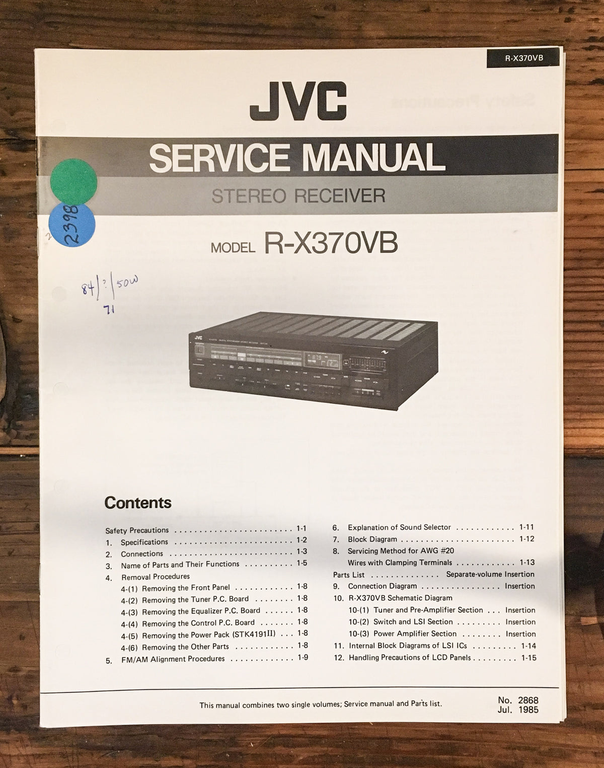 JVC RX-X370VB RX 370 VB Receiver Service Manual *Original*