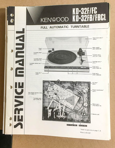 Kenwood KD-32F KD-32FB Turntable / Record Player  Service Manual *Original*