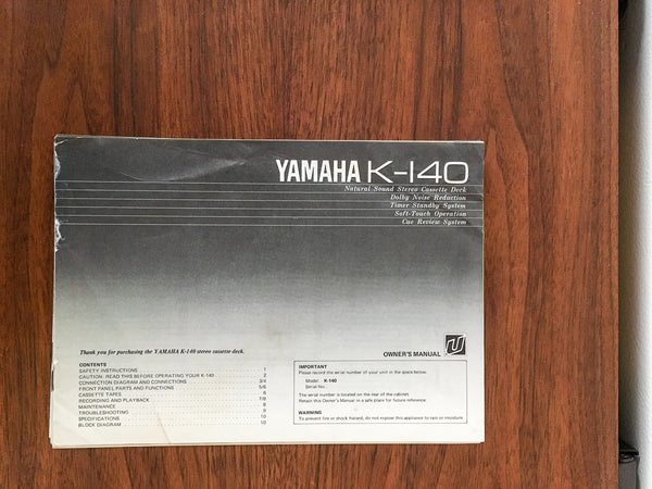 Yamaha K-140 Cassette Owners / Instruction Manual *Original*