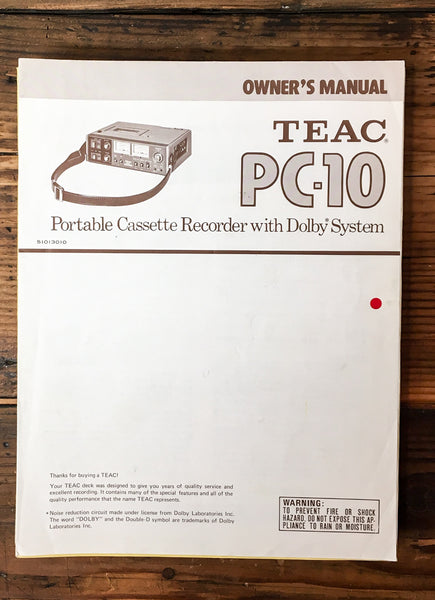 Teac PC-10 Cassette Owners / Instruction Manual *Original*