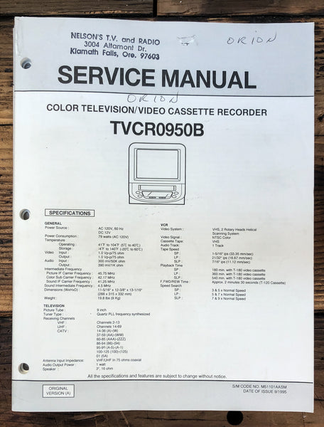 Orion TVCR0950B TV VCR  Service Manual *Original*