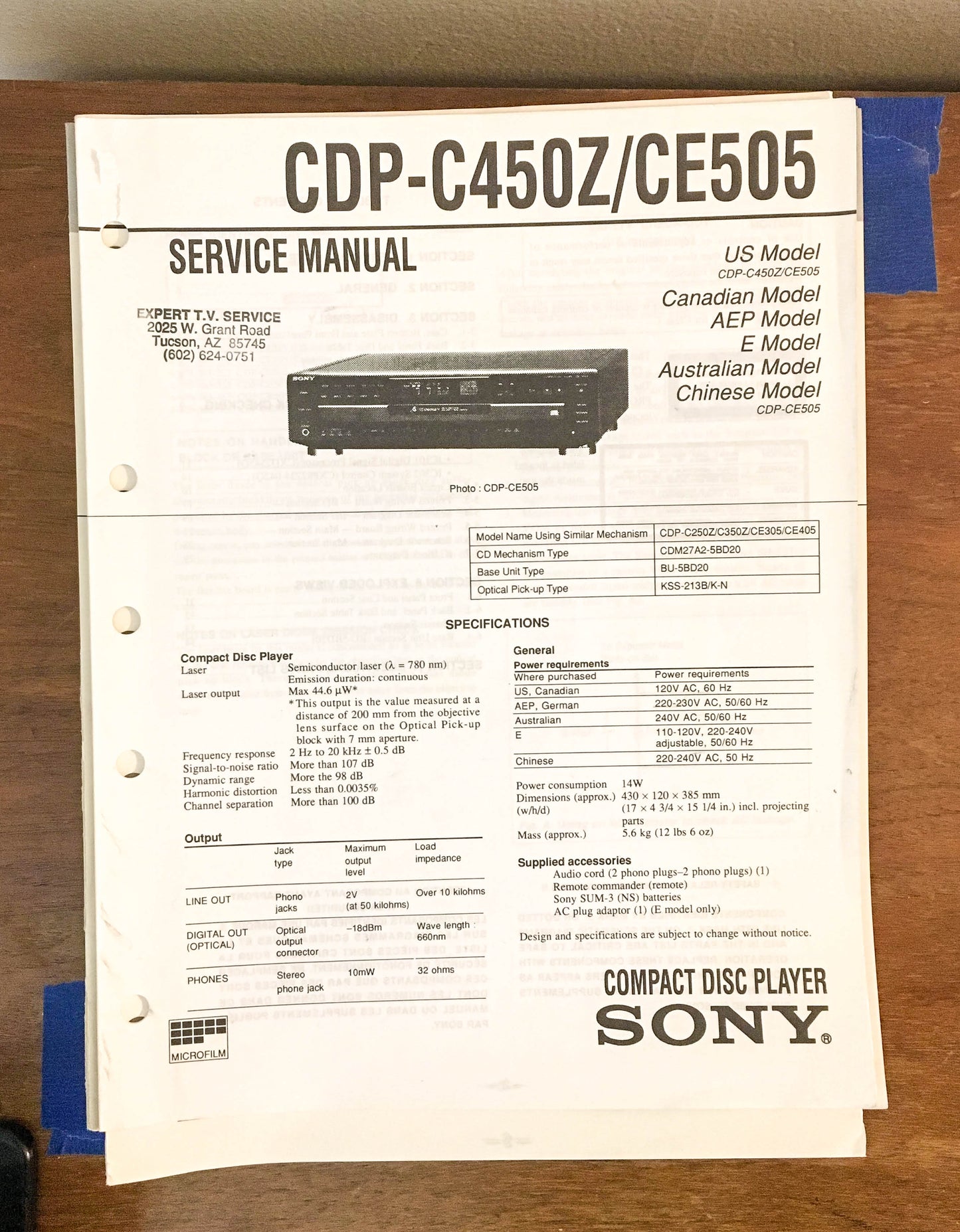 Sony CDP-C450Z CE505 CD Player Service Manual *Original*