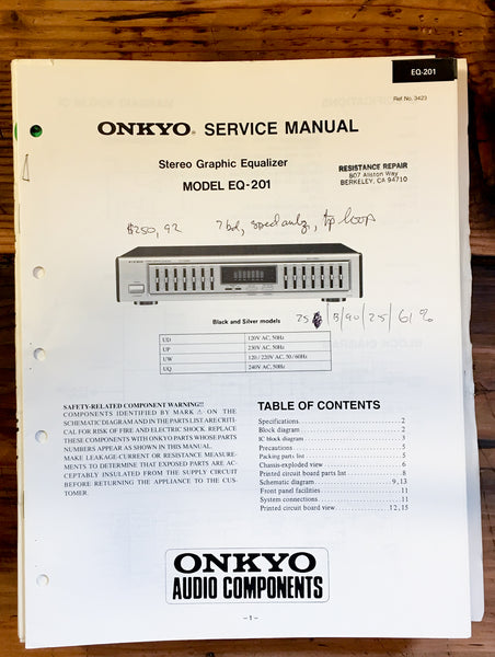 Onkyo EQ-201 Equalizer Service Manual *Original*