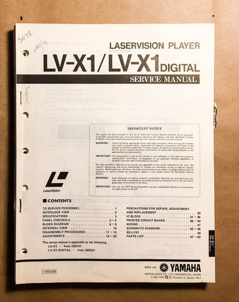 Yamaha LX-X1 LV-X1 Laser Disc Player  Service Manual *Original*