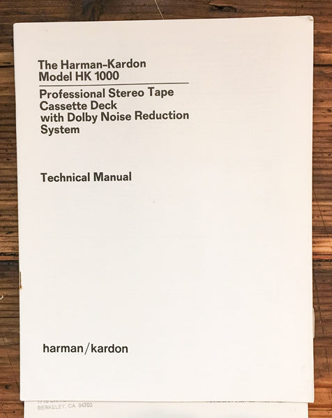 Harman Kardon HK1000 HK-1000 Cassette  Service Manual *Original*