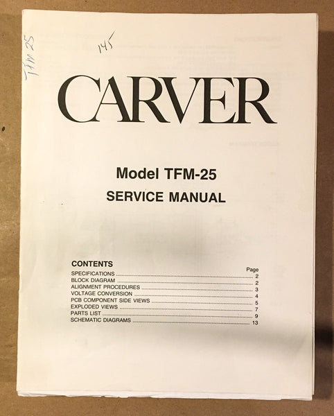 Carver TFM-25 Ampifier  Service Manual *Original* #2