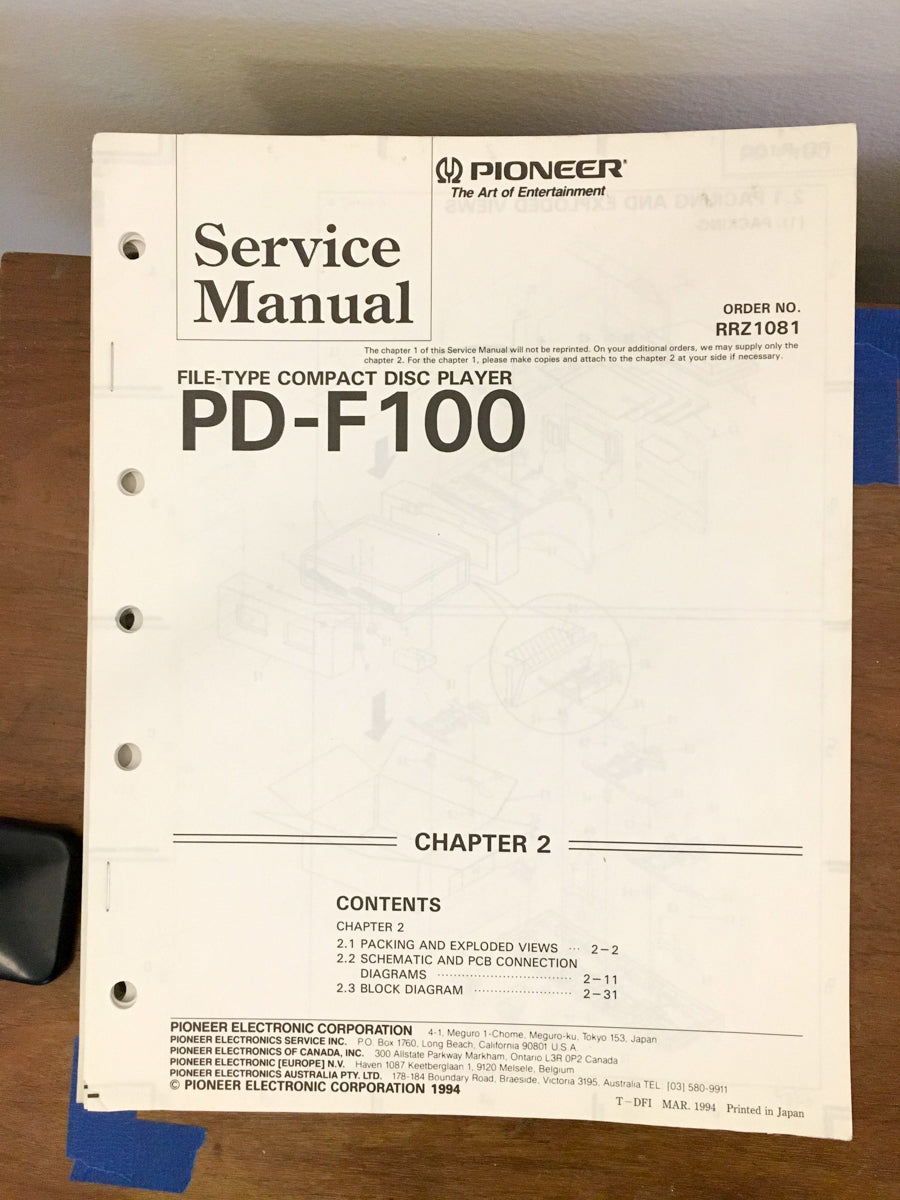 Pioneer PD-F100 CD Player Service Manual *Original*