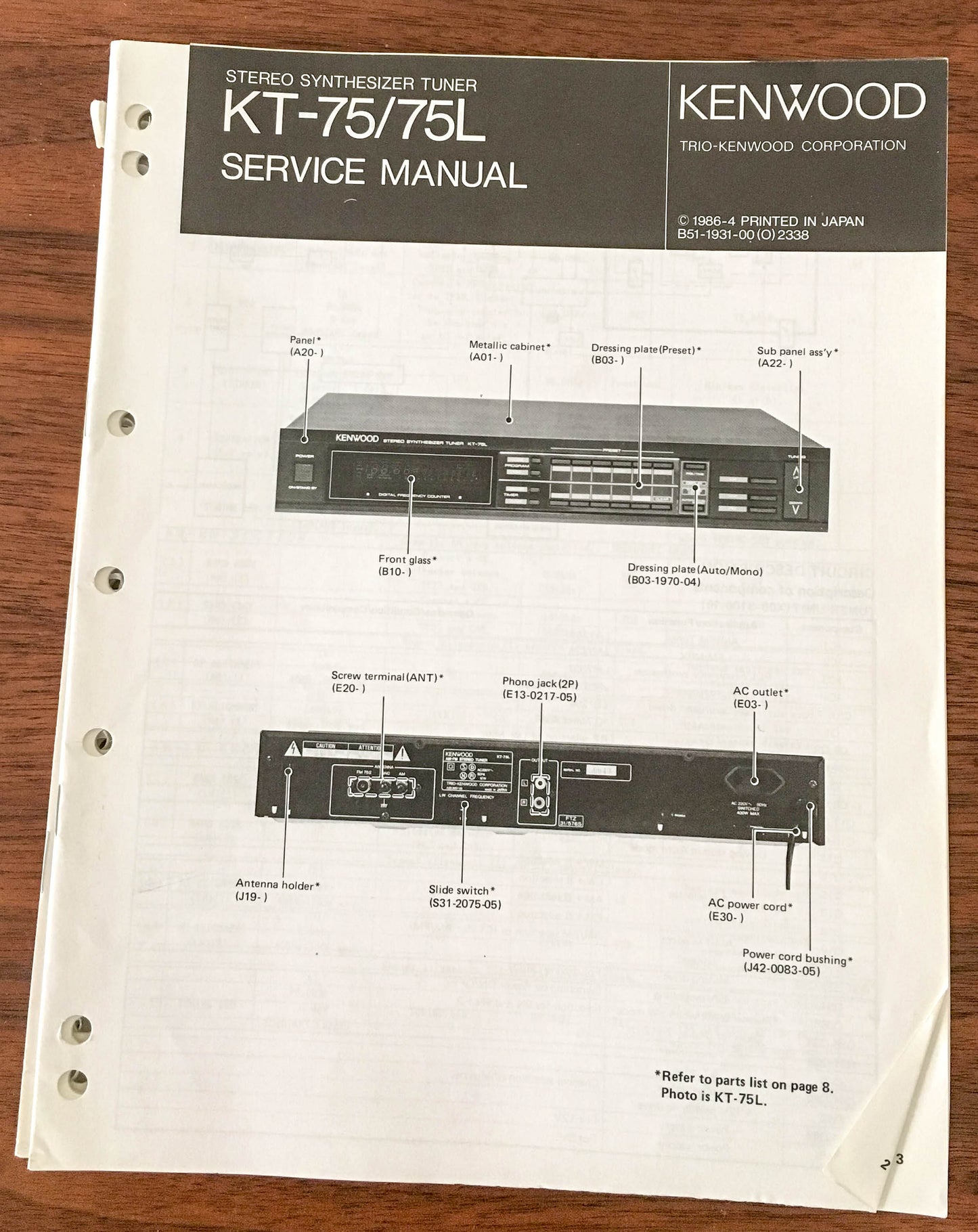 Kenwood KT-75 KT-75L TUNER Service Manual *Original*