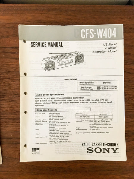 Sony CFS-W404 Boombox / Radio Service Manual *Original*