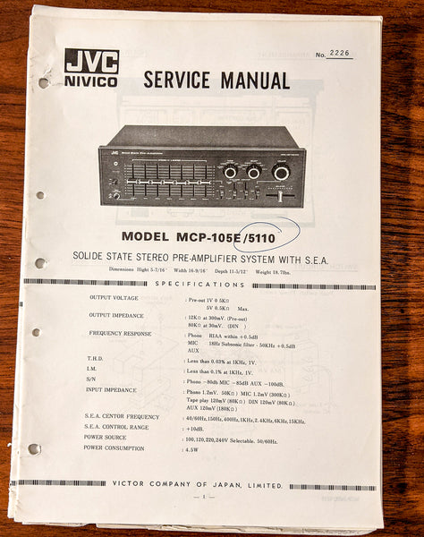 JVC MCP-105E MCP-5110 Preamp / Preamplifier Service Manual *Original* #2