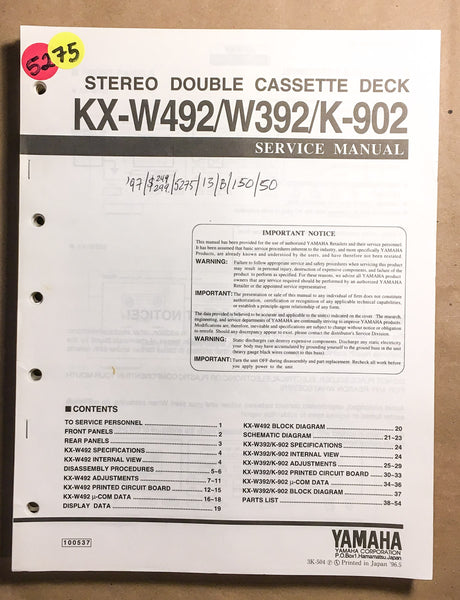 Yamaha KX-W492 KX-W392 K-902 Cassette  Service Manual *Original*
