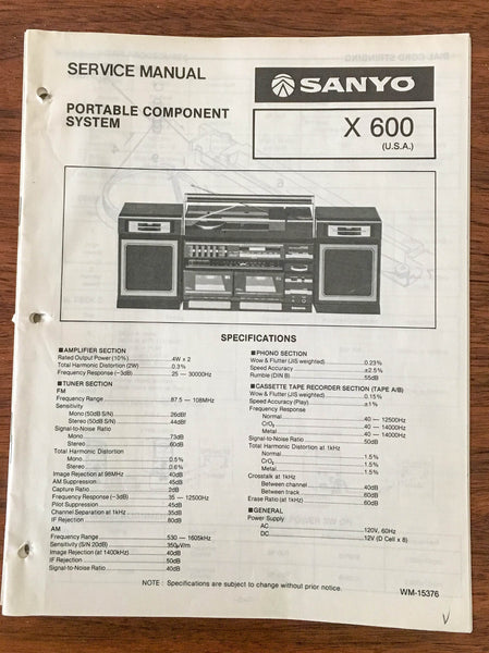 Sanyo X600 X-600 RADIO CASSETTE Service Manual *Original*