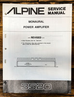 Alpine Model 3520 Power Amplifier Revised Service Manual *Original*