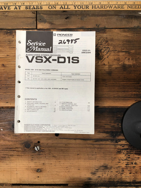 Pioneer VSX-D1S Receiver Service Manual *Original* #1