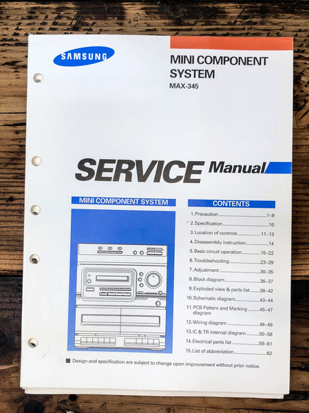 Samsung MAX-345 Stereo  Service Manual *Original*