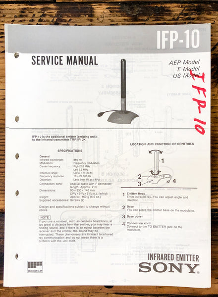 Sony IFP-10 Infrared Emitter  Service Manual *Original*