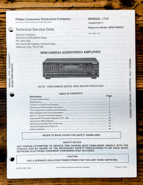 Magnavox MRB150 Receiver Sup. Service Manual *Original*