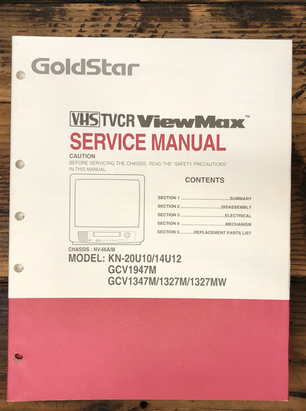 Goldstar GCV1947M GCV1347M 1327M KN-20U10 TV VCR  Service Manual *Original*