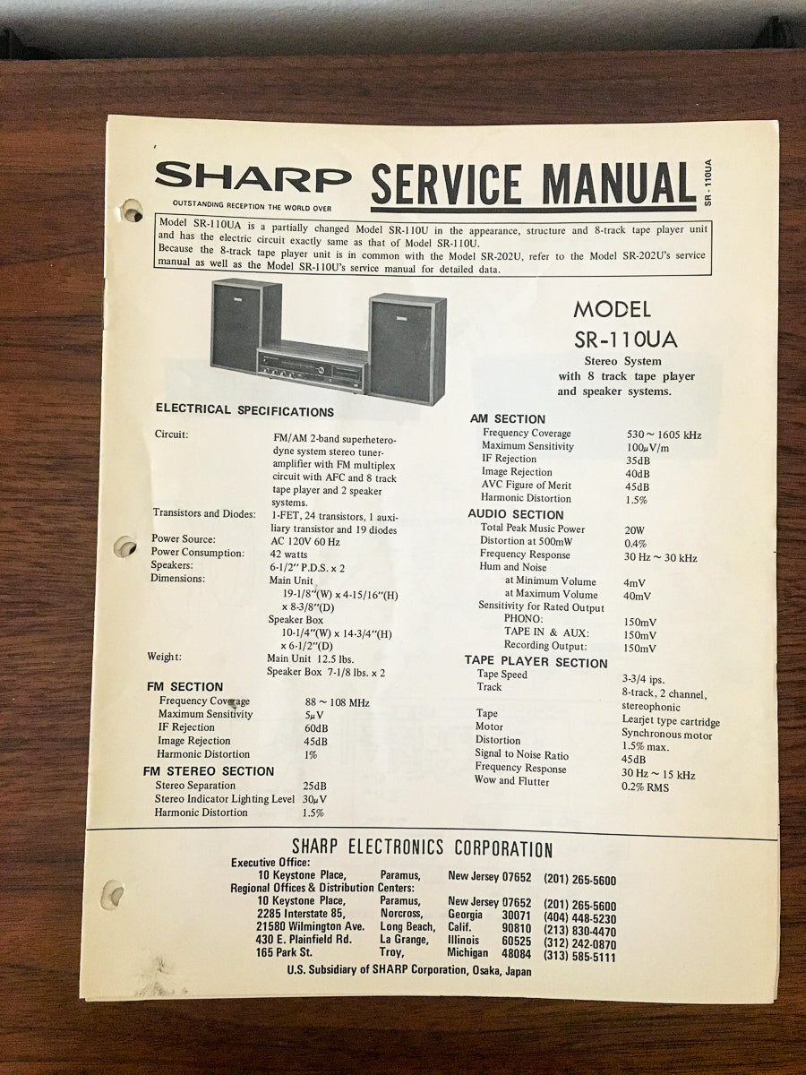 Sharp SR-110 UA SR-110UA Stereo Service Manual *Original*