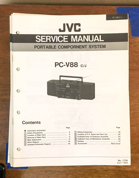 JVC PC-V88 Portable Stereo Boombox Service Manual *Original*