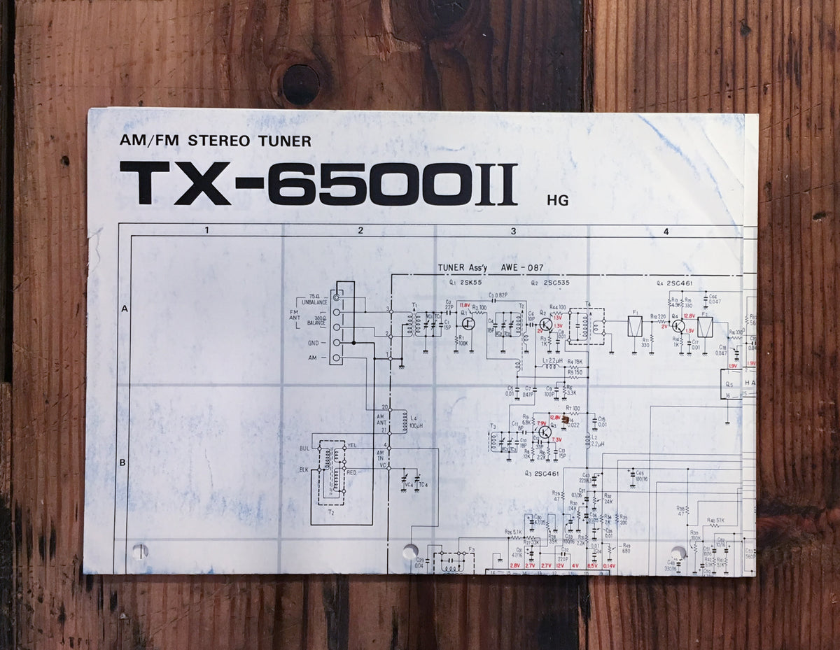 Pioneer TX-6500 II / 2 HG Tuner Large Fold Out Schematic Sheet *Original*