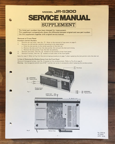 JVC JR-S300 Receiver Service Manual Supplement *Original*