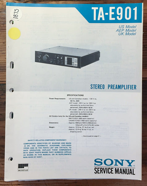 Sony TA-E901 Amplifier  Service Manual *Original*