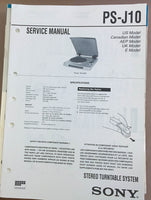 Sony PS-J10 Turntable Record Player  Service Manual *Original*